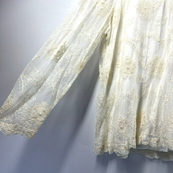 Chicos Women's Blouse Size XL Mesh Overlay Lined Stretch Lace Cotton Long Sleeve - Picture 5 of 9